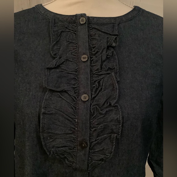 Draper James Blue Jean Dark Wash embroidered Chambray Ruffle Dress small 4  NWT - Picture 4 of 6